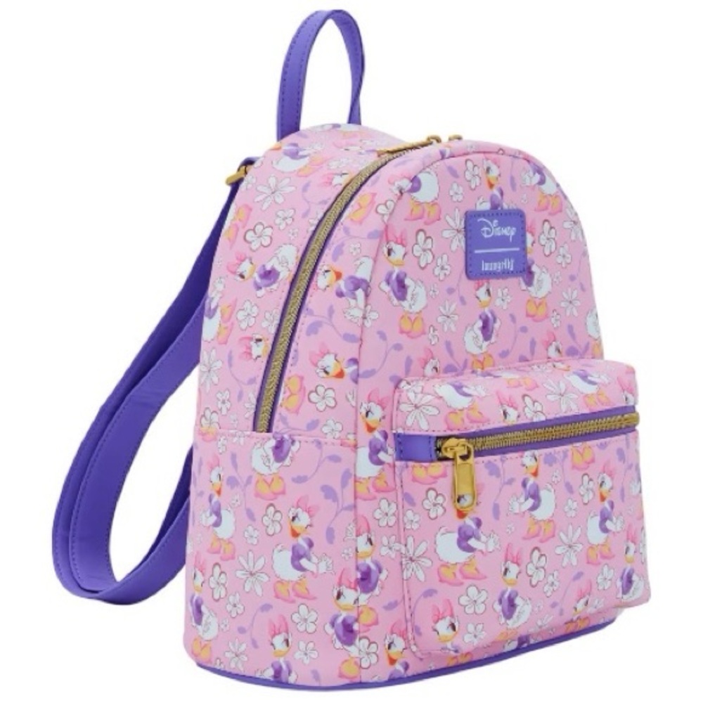 Loungefly Disney Daisy Duck Flower Mini Backpack Floral Print Pink & Purple NWT - Picture 2 of 5